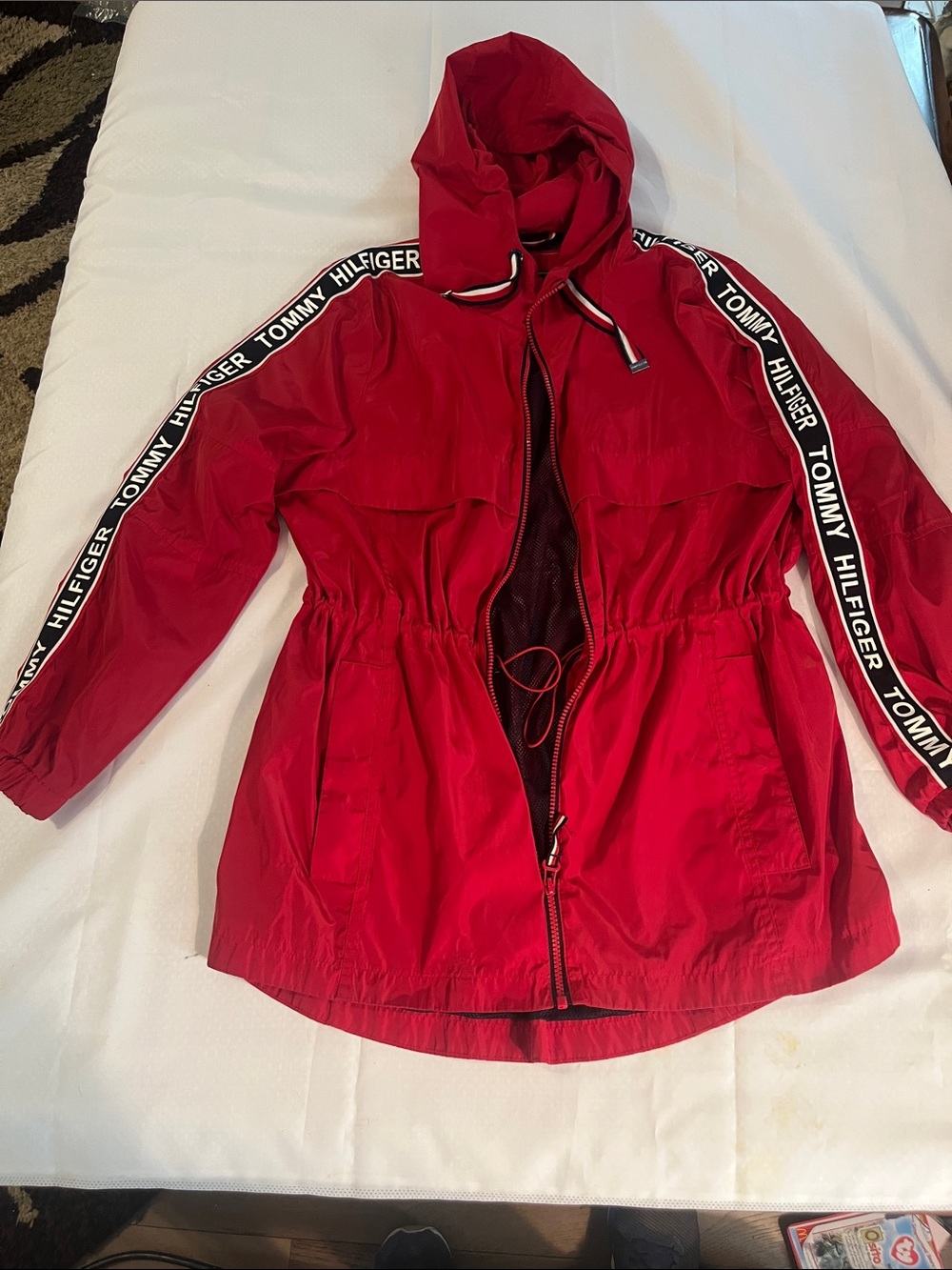 Tommy Hilfiger Red Hooded Utility Jacket with Branded Sleeve Tape